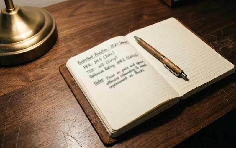 Open notebook with written statistical analysis notes
