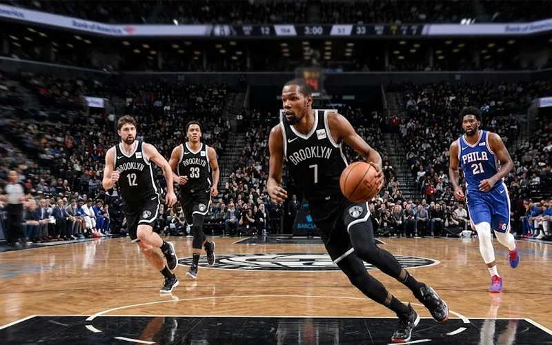 NBA players in fast break transition play