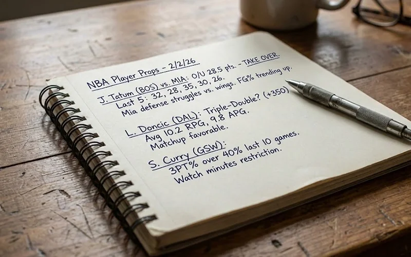 Notebook with handwritten basketball betting analysis notes