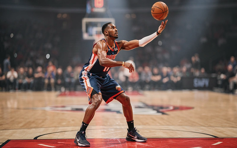 Basketball player making three-point shot attempt