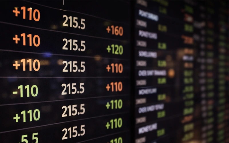 Betting odds display screen showing NBA spread numbers