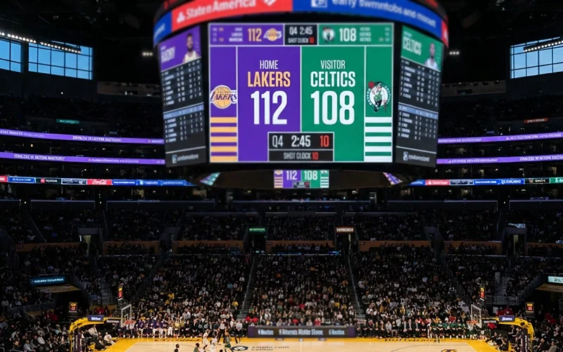 Arena scoreboard displaying both teams combined score