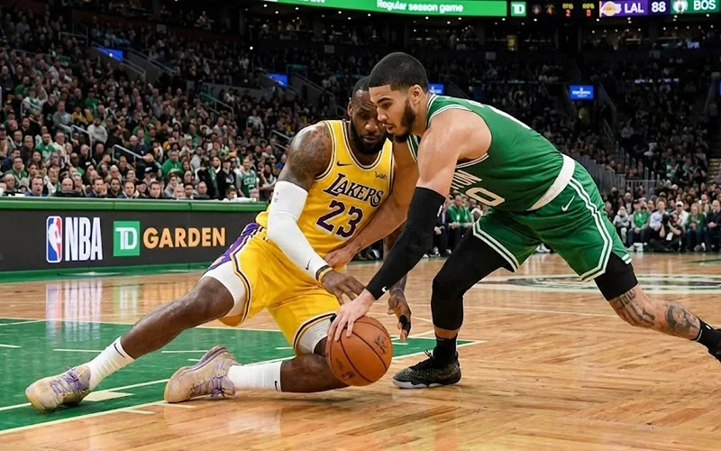 NBA regular season game with players competing
